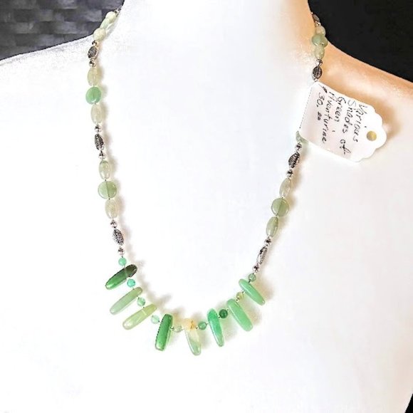 *GREEN AVENTURINE FAN STYLE* NECKLACE*HAND CRAFTED*BOHEMIAN/TRENDY STYLES* - Picture 1 of 7